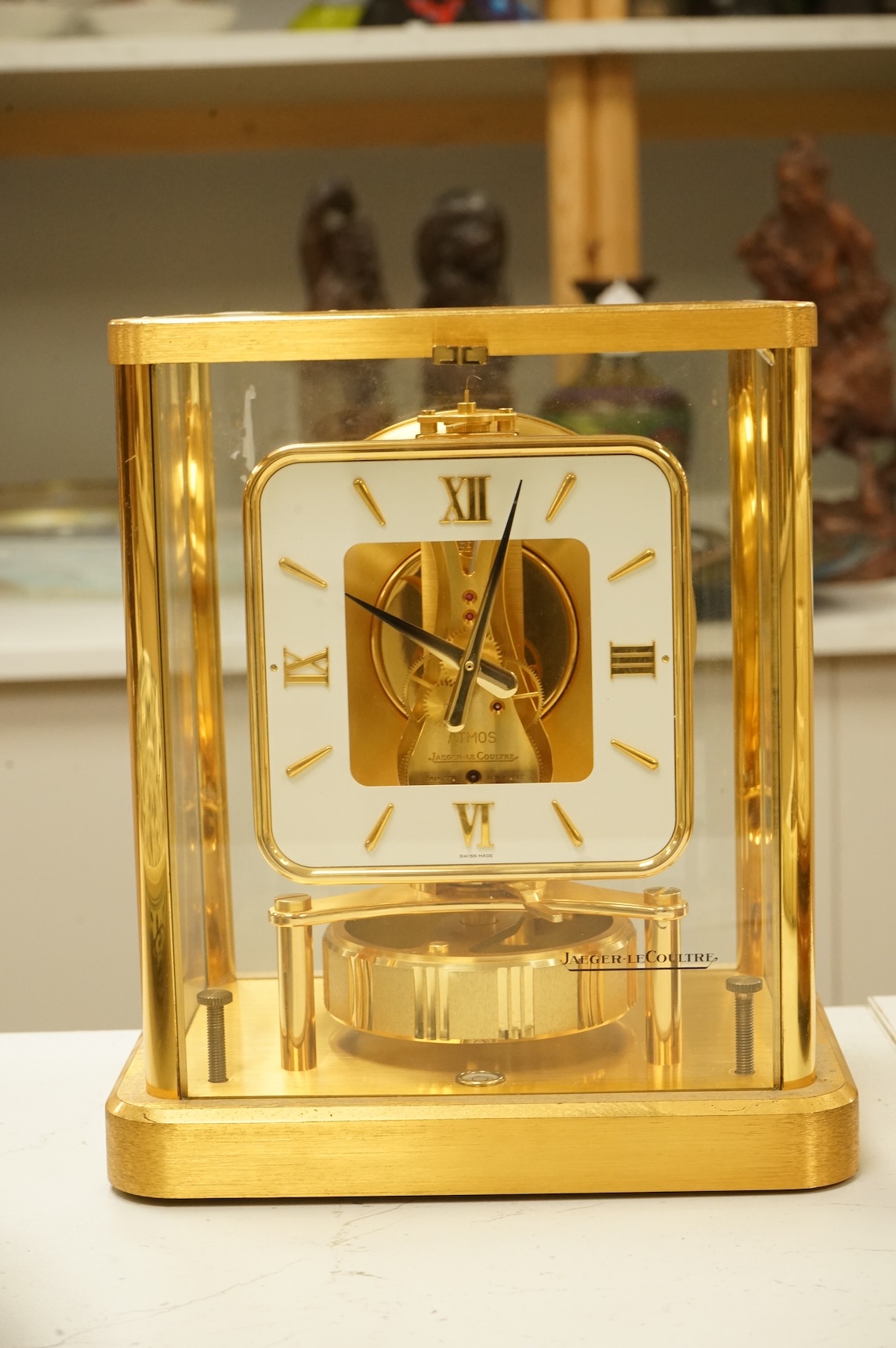 A Jaeger Le Coultre Atmos clock, numbered 627621, gilt-brass five glass case, height 22.5cm